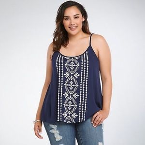 Torrid navy blue gauze embroidered boho cami 3X